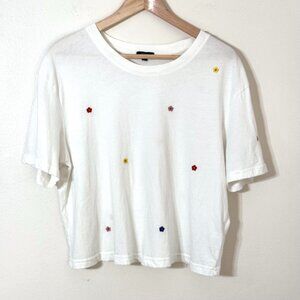 Rails Boxy Crew Floral Daisy Embroidery Cropped T-Shirt Embroidered Flowers
